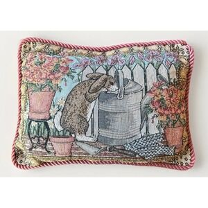 Accent Pillow Bunny Rabbit Rectangular 12 x 16 Pink Edge Nursery‎ Easter Garden